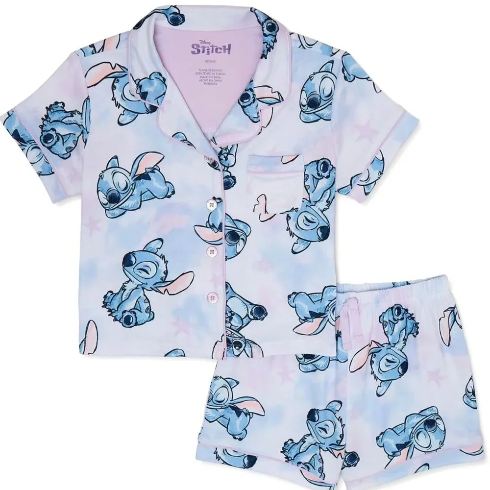 DISNEY LILO & STITCH Girl's XS 2 Piece Pajama Shorts Sleepwear Set SIZE 4-5 NEW